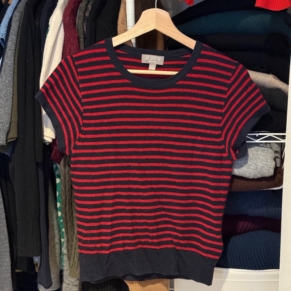 J. Crew Ribbed featherweight cashmere T shirt in stripe